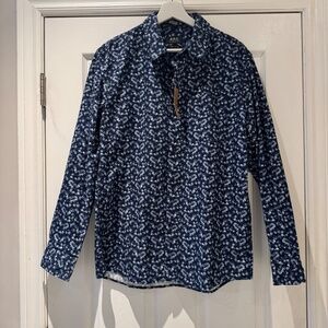 A.P.C. Men's Blue Patterned Shirt